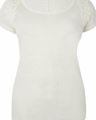 Bhs Womens Ivory Short Sleeve Linen Crochet Shoulder