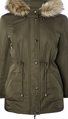 Bhs Womens Khaki Petite Faux Fur Trim Parka, khaki