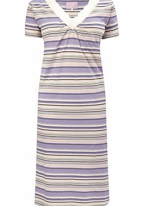 Bhs Womens Lilac Rouched Stripe Nightdress, lilac