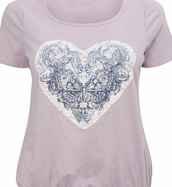 Bhs Womens Lilac Short Sleeve Heart Print Bubble Hem