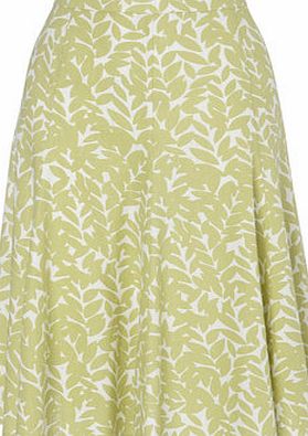 Bhs Womens Lime Linen Leaf Print Midi Skirt, lime