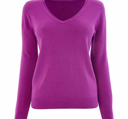 Bhs Womens Magenta Supersoft V Neck Jumper, magenta