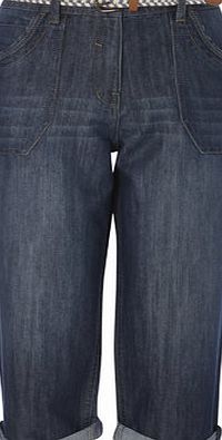 Bhs Womens Mid Wash Belted Utility Crop Trousers,