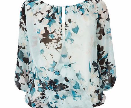 Bhs Womens Mint Woodland Floral Wrap Top, mint