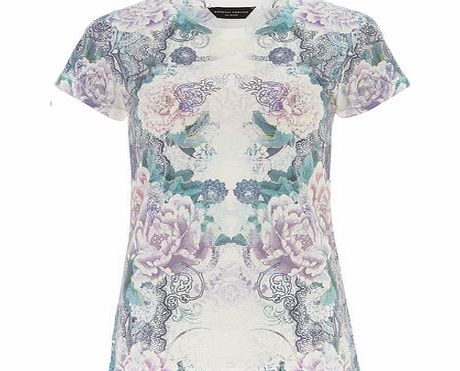Bhs Womens Mirror Floral Print Bling T Shirt, white