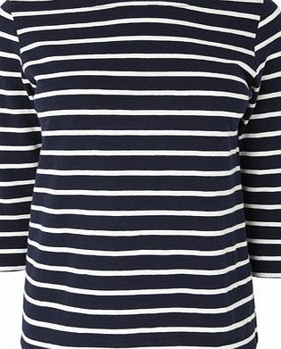 Bhs Womens Navy 3/4 Sleeve Slash Stripe, navy