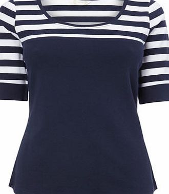 Bhs Womens Navy Colour Block Stripe 1/2 Sleeve Scoop