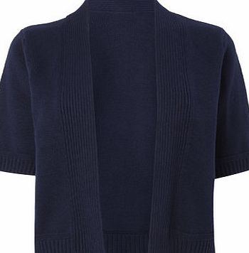 Bhs Womens Navy Cotton Rib Detail Cardigan, navy