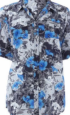Bhs Womens Navy Multi Oriental Floral Print Shirt