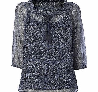 Bhs Womens Navy Print Gypsy Top, navy print 3391651555