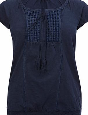 Bhs Womens Navy Short Sleeve Crochet Gypsy, navy