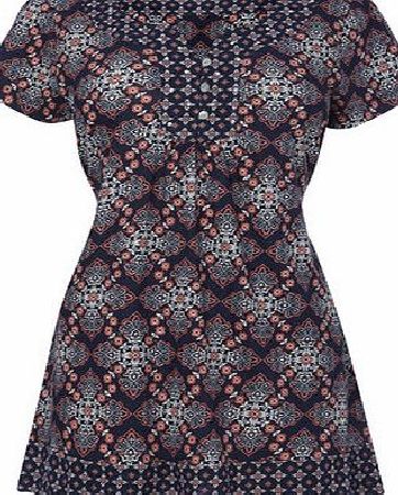 Bhs Womens Navy Short Sleeve Longline Tile Print