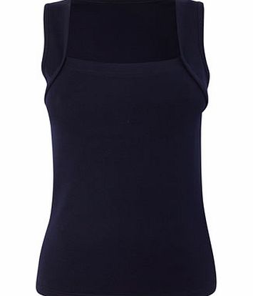 Bhs Womens Navy Short Sleeve Scoop Neck Top, navy