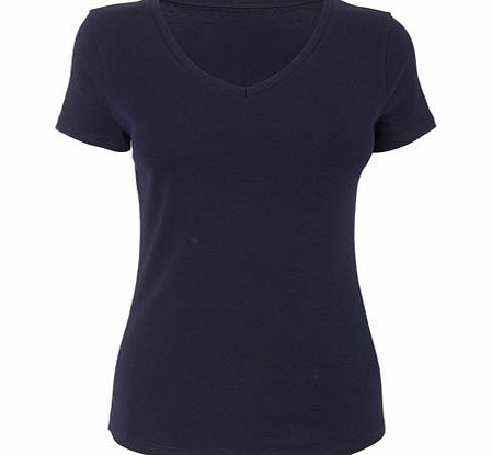Bhs Womens Navy Short Sleeve V Neck Top, navy