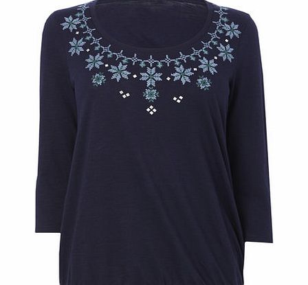 Bhs Womens Navy Snowflake Bubble Hem T Shirt, navy