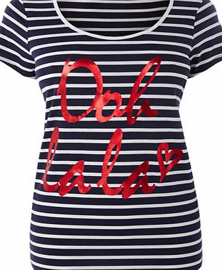Bhs Womens Navy/white Striped Short Sleeve Oh La La