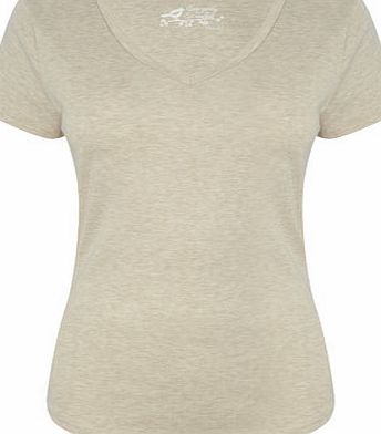 Bhs Womens Oatmeal Marl Short Sleeve V Neck Top,