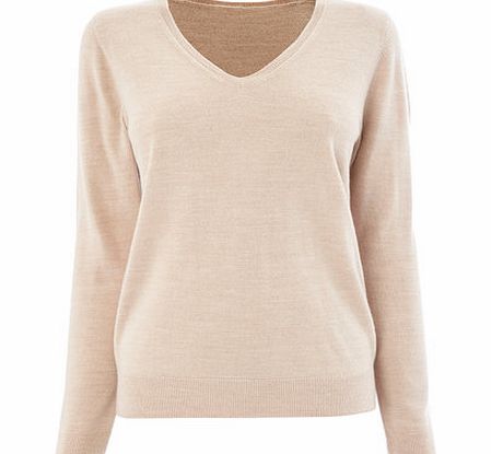 Bhs Womens Oatmeal Supersoft V Neck Jumper, oatmeal