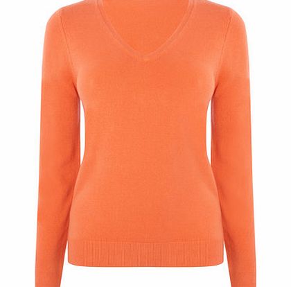 Bhs Womens Orange Supersoft V Neck Jumper, orange