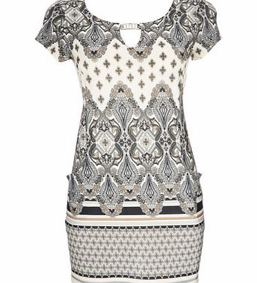 Bhs Womens Paisley Border Foil Tunic, stone