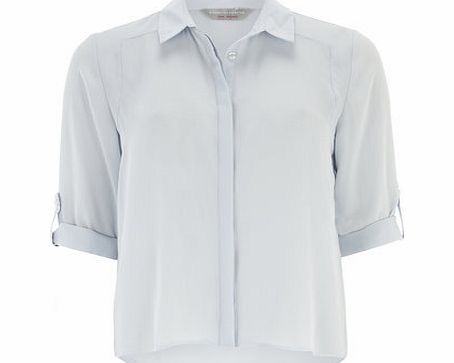 Bhs Womens Petite Blue Roll Sleeve Shirt, blue