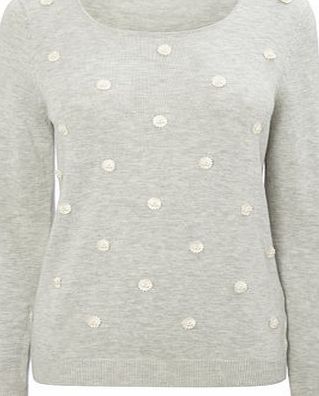 Bhs Womens Petite Grey PU Flower Jumper, grey