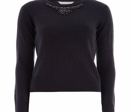 Bhs Womens Petite Navy Embellished Jumper, blue