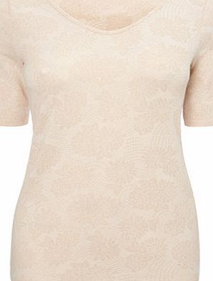 Bhs Womens Pink 1/2 Sleeve Voop Floral Jacquard Top,