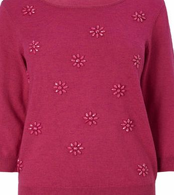 Bhs Womens Pink Embellished Flower Jumper, pink
