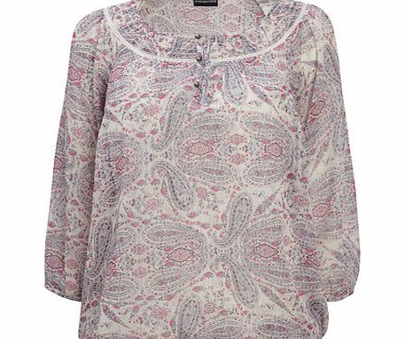 Womens Pink Paisley Printed Blouse, ivory