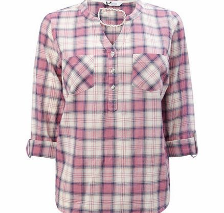 Bhs Womens Pink Petie 3/4 Sleeve Check Blouse, pink