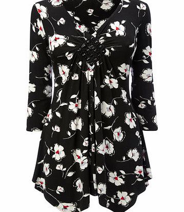 Bhs Womens Poppy Print 3/4 Sleeve Witchy Hem Tunic,