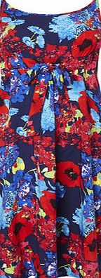 Bhs Womens Red And Blue Poppy Print Flippy Dress,