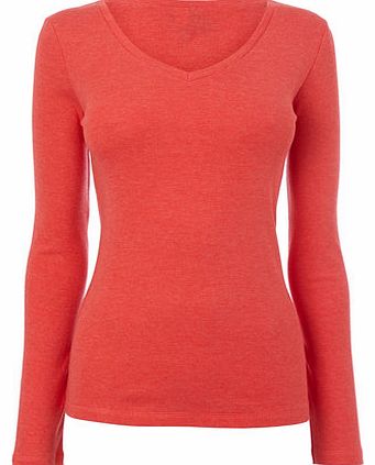 Womens Red Long Sleeve V Neck Top, red 2423003874