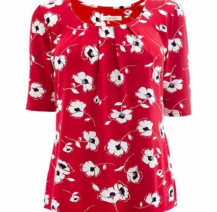 Bhs Womens Red Poppy Print Half Sleeve Top, red