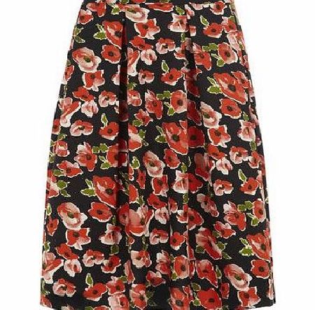 Bhs Womens Red poppy print Midi Skirt, red 19123723874