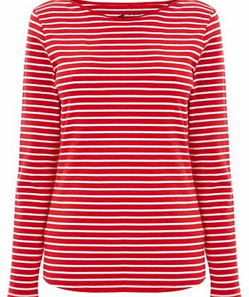 Womens Red/white Long Sleeve Stripe Slash Neck