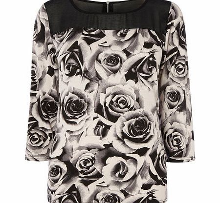 Bhs Womens Rose Print Chiffon Yoke Top, pale pink