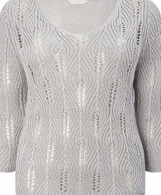 Bhs Womens Silver Leaf Pointelle Jumper, silver