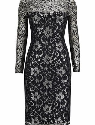 Bhs Womens Silver Metallic Lace Dress, silver