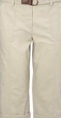Bhs Womens Stone Belted Cotton Crop Trousers, stone