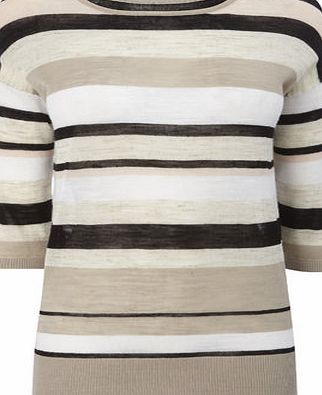 Bhs Womens Stone Stripe Linen Jumper, stone 588500263