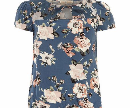 Bhs Womens Teal Floral Chiffon Top, blue 19124431483
