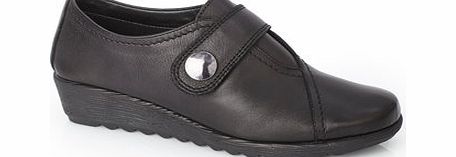 Womens TLC Black Leather Button Casual Shoe,