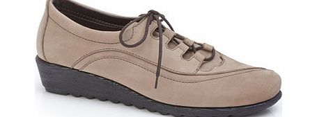 Womens TLC Taupe Scratch Wedge Lace Up Shoe,