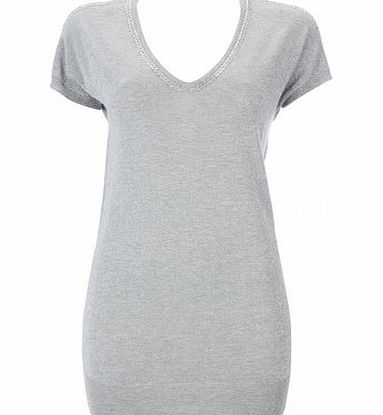 Bhs Womens V Neck Embellished Shoulder Top, silver