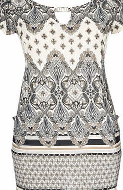 Bhs Womens Wallis Paisley Border Foil Tunic, stone