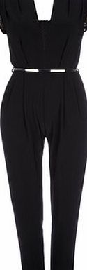 Bhs Womens Wallis Petite Black Lace Jumpsuit, black