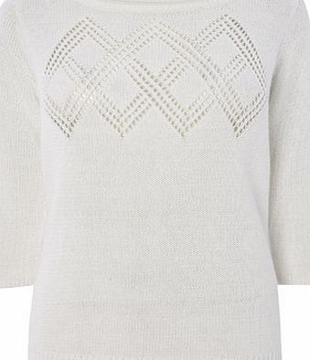 Bhs Womens White Geo Pointelle Jumper, white 588310306