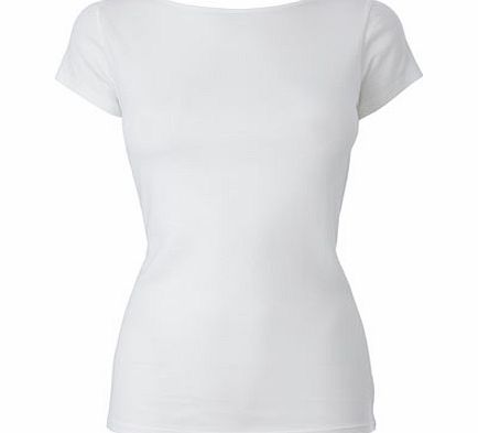Bhs Womens White Short Sleeve Plain Slash Neck,